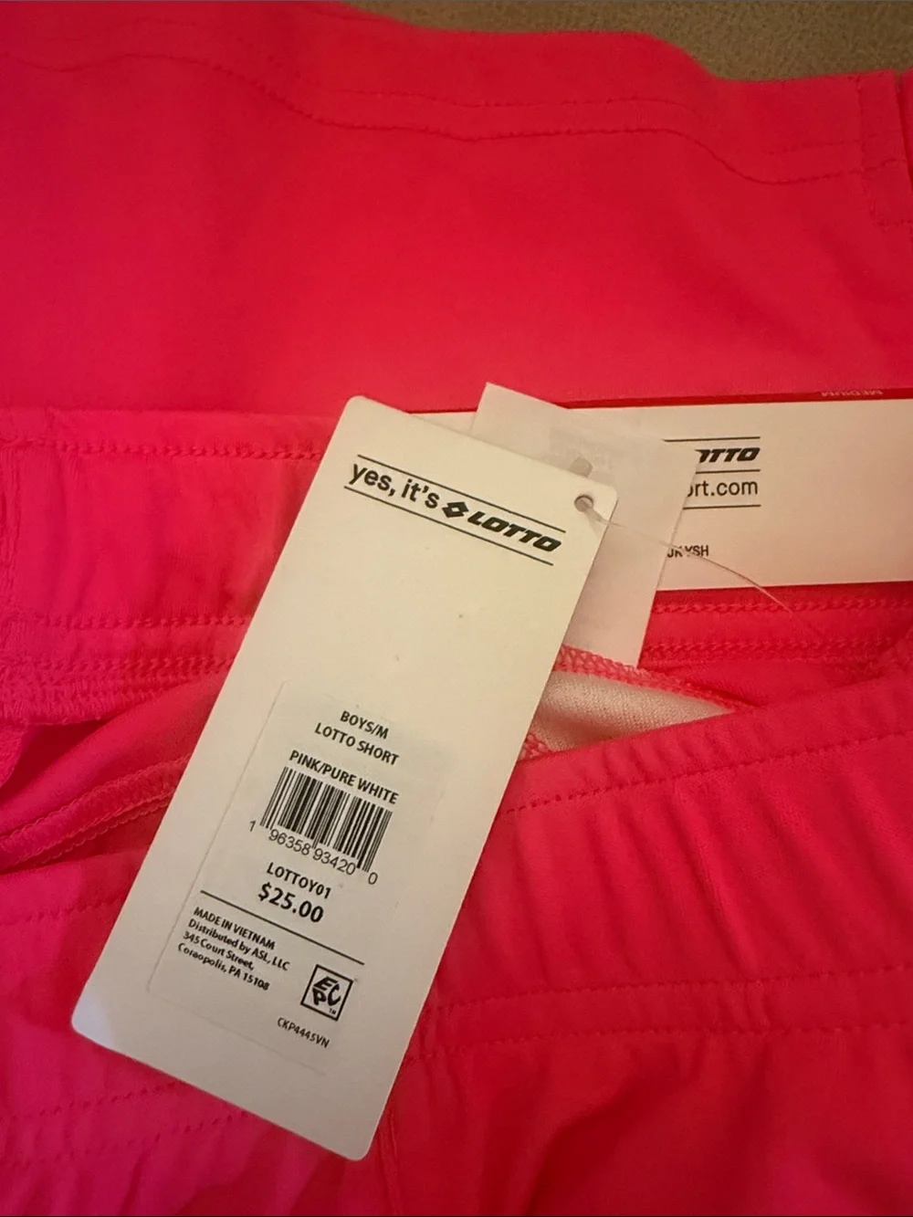 Lotto Boys' Bright Pink Athletic Shorts with White Accents